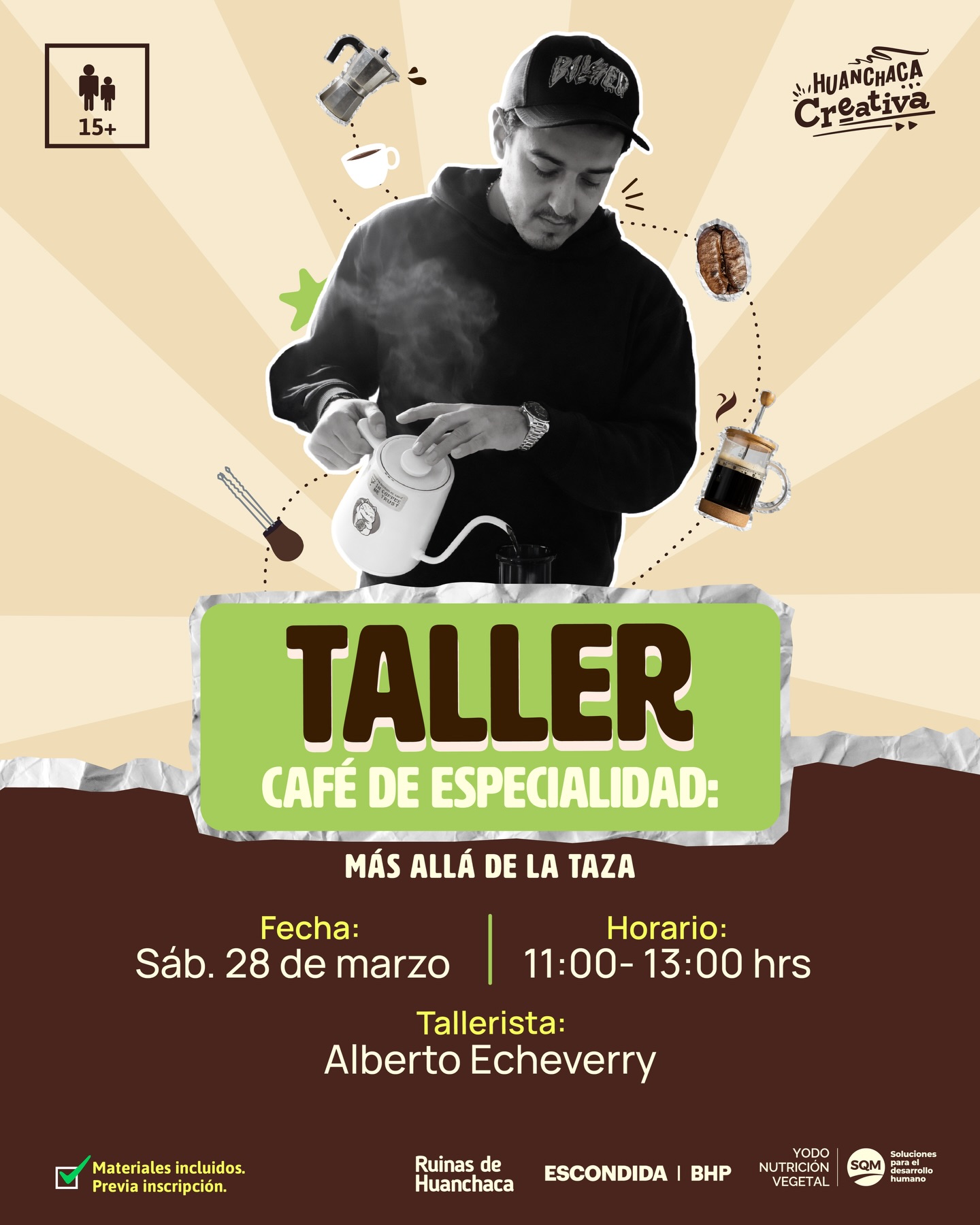 🚨CUPOS AGOTADOS - Gracias por el interés. 

✨☕ ¿Alguna vez te has preguntado por qué un café puede tener notas frutales, florales o chocolatadas?

💌 Te invitamos a vivir una experiencia sensorial guiada donde aprenderás a reconocer los aromas y sabores que distinguen una taza de café de especialidad de una comercial.

✨ Descubre las variedades que trabajan en Matria Café ( @matria.cafeespecialidad ) junto a Alberto Echeverry, Sensory Intermediate por la SCA, con más de 14 años de experiencia en el mundo del café.

🗓 28 de marzo, 2026
🕚 11:00 hrs.
📍 Foyer Museo Ruinas de Huanchaca, Av. Angamos 01606.
👥 Apto para personas +15 años

❗Los correos de confirmación se enviarán durante la semana según orden de inscripción y disponibilidad de cupos.